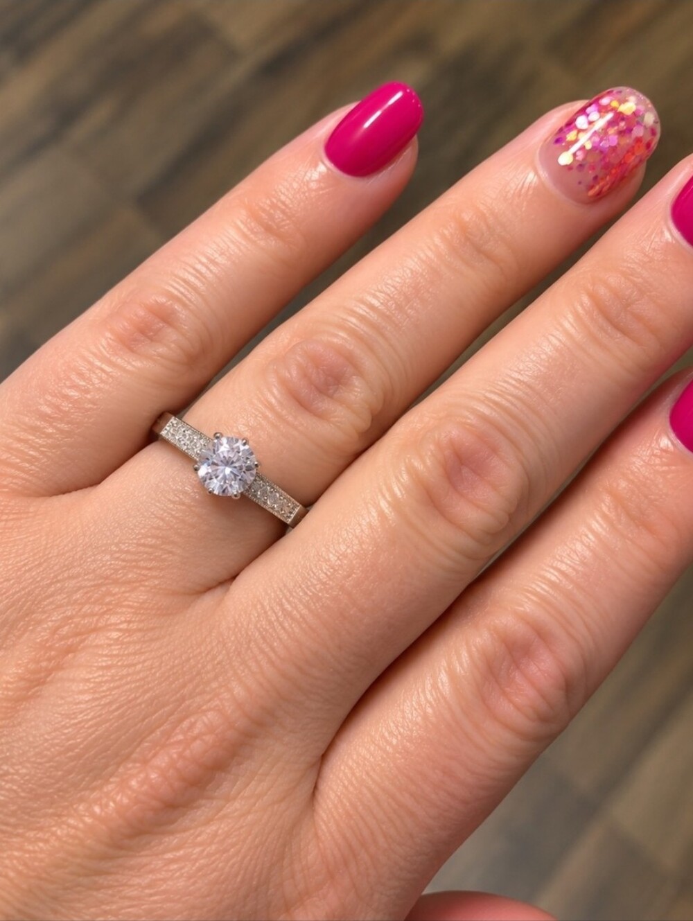 Classic Silver-Tone Round-Cut Engagement Ring, Silver Statement Ring, Mult Sizes